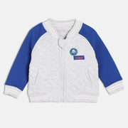 Baby Boys Grey Quilted Bomber Jacket with Blue Sleeves Casual Winter Wear