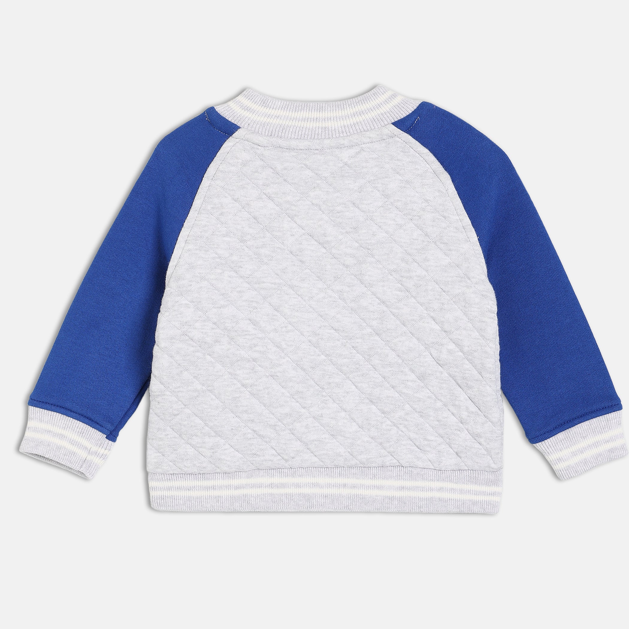 Baby Boys Grey Quilted Bomber Jacket with Blue Sleeves Casual Winter Wear