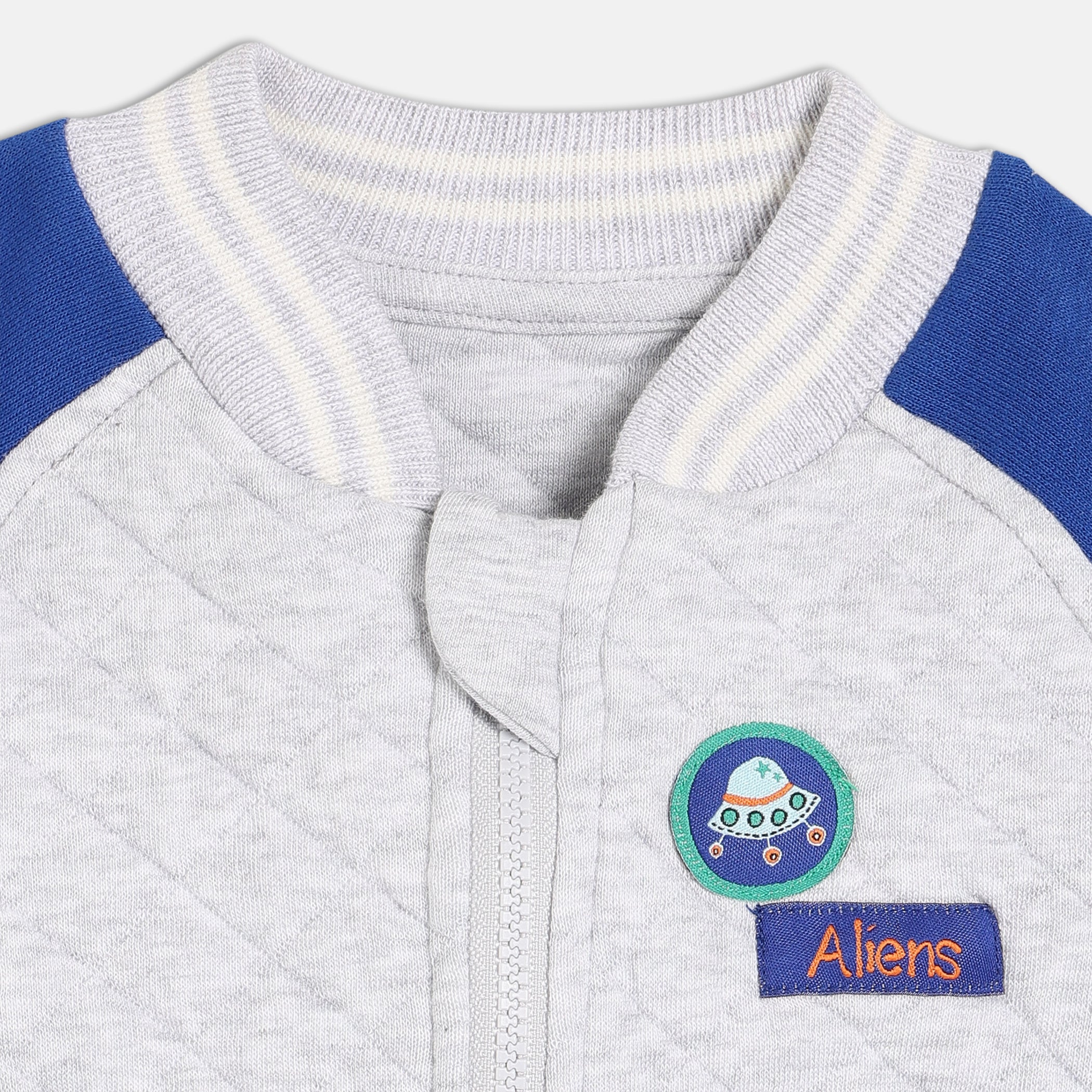 Baby Boys Grey Quilted Bomber Jacket with Blue Sleeves Casual Winter Wear