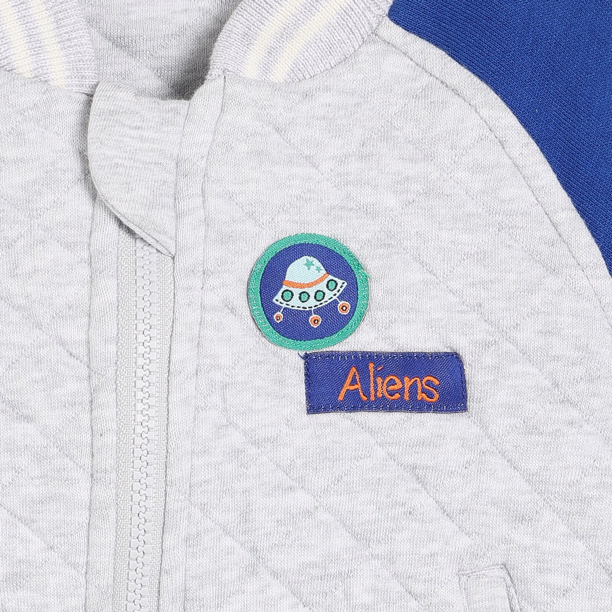 Baby Boys Grey Quilted Bomber Jacket with Blue Sleeves Casual Winter Wear