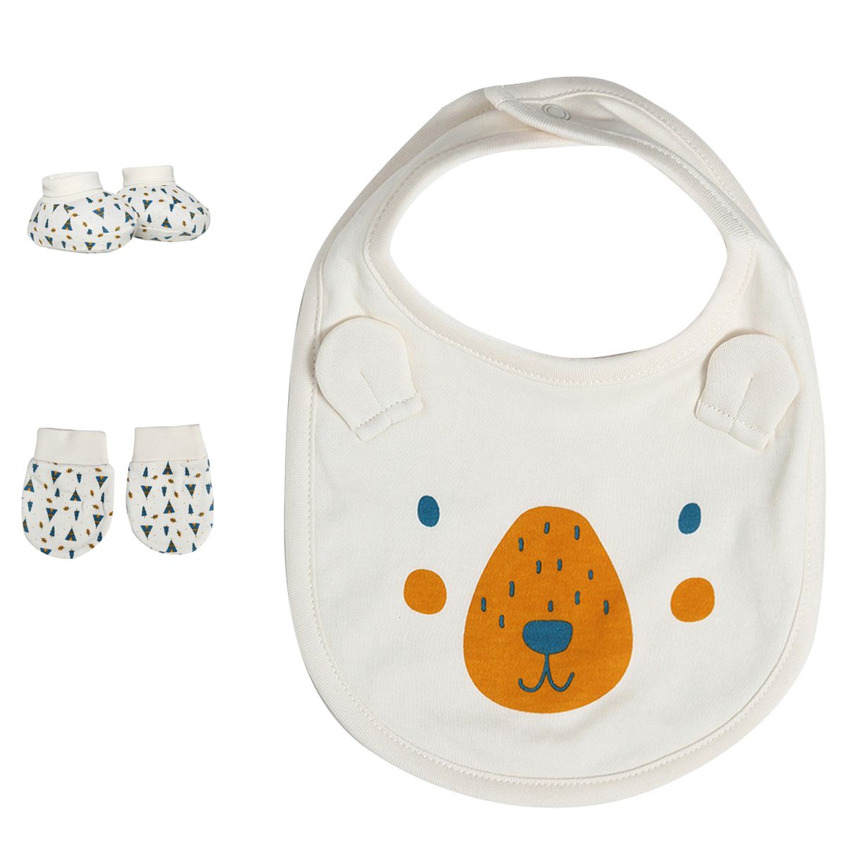 Unisex Bear Print Bib, Mittens & Booties Gift Set