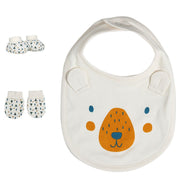 Unisex Bear Print Bib, Mittens & Booties Gift Set
