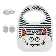 Unisex Monster Print Bib, Mittens & Booties Gift Set