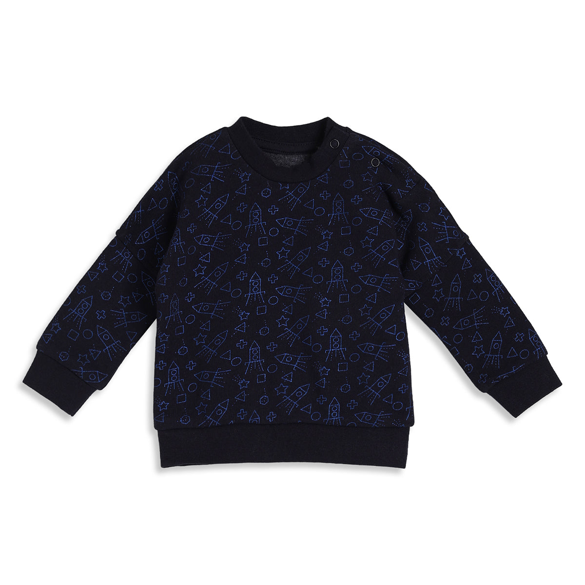 Baby Boys Navy Blue Rocket Print Sweatshirt Regular Fit Casual Winter Wear