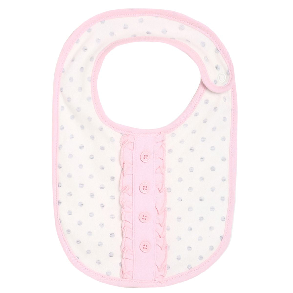 Baby Girls White, Grey and Pink Cotton Polka Dot Bib with Ruffle Detail Pack of 1 Feeding Essential