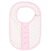 Baby Girls White, Grey and Pink Cotton Polka Dot Bib with Ruffle Detail Pack of 1 Feeding Essential