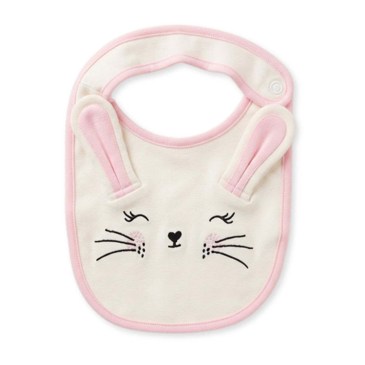 Baby Girls Ivory and Pink Cotton Bib Bunny Design Feeding Essential