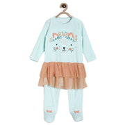 Pack of 1 sleep suit - turquoise blue & light brown for 0-3 Months