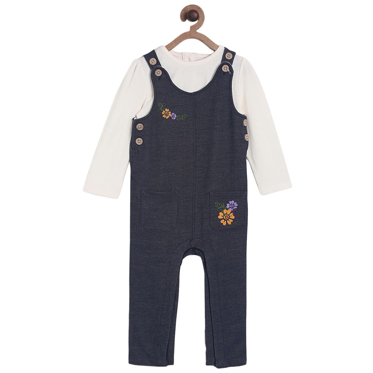 Pack of 2 knit dungaree set - white & denim blue for 12-18 Months