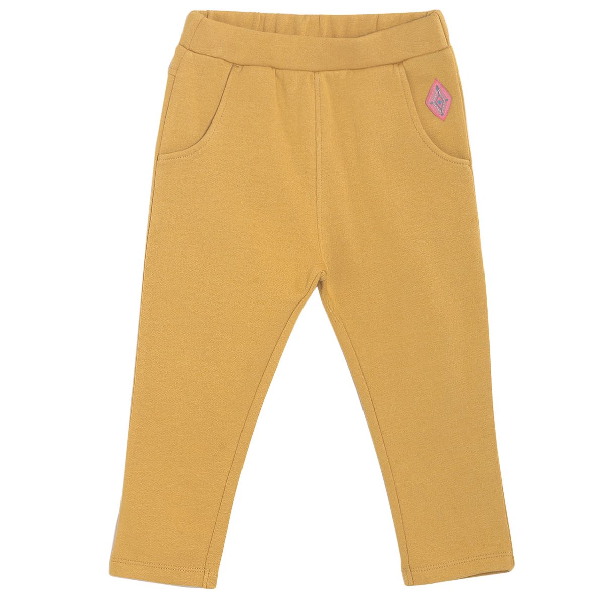 Baby Girls Solid Joggers with Pocket Detail, Mustard