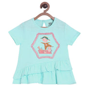 Baby Girls Graphic Printed Top with Ruffle Hem, Mint Green