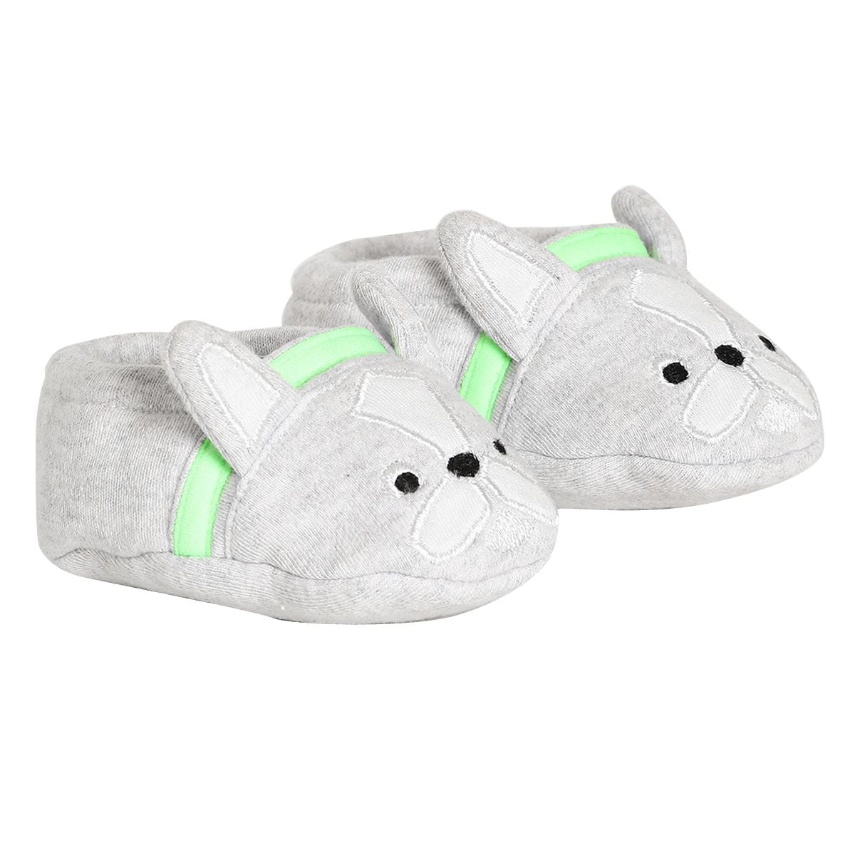 Baby Unisex Grey Cotton Blend Cat Face Booties Pack of 1 Pair Soft Slip-On Everyday Footwear