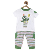 Pack of 2 t-shirt and bottom set - white & green for 0-3 Months