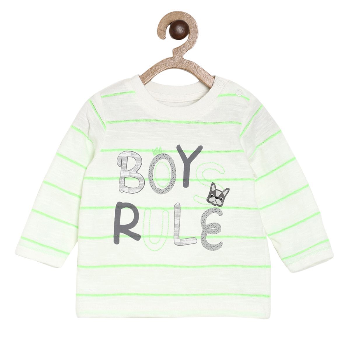 Pack of 1 knit t-shirt - white & light green for 0-3 Months