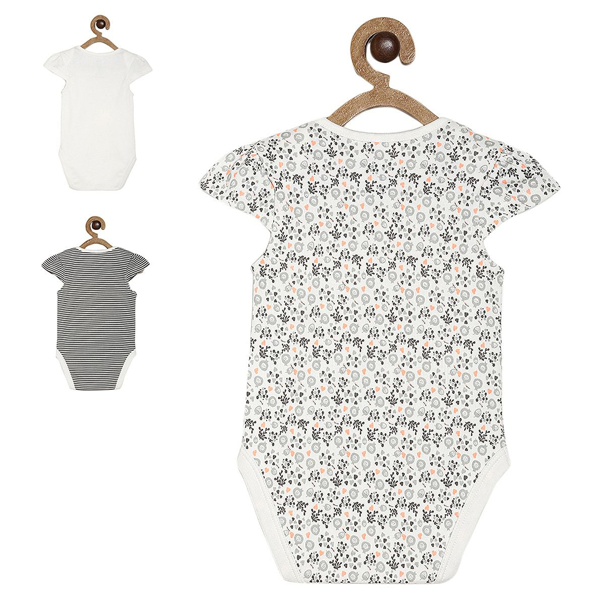 Baby Girls Animal Print and Striped Bodysuits Pack of 3, White and Black