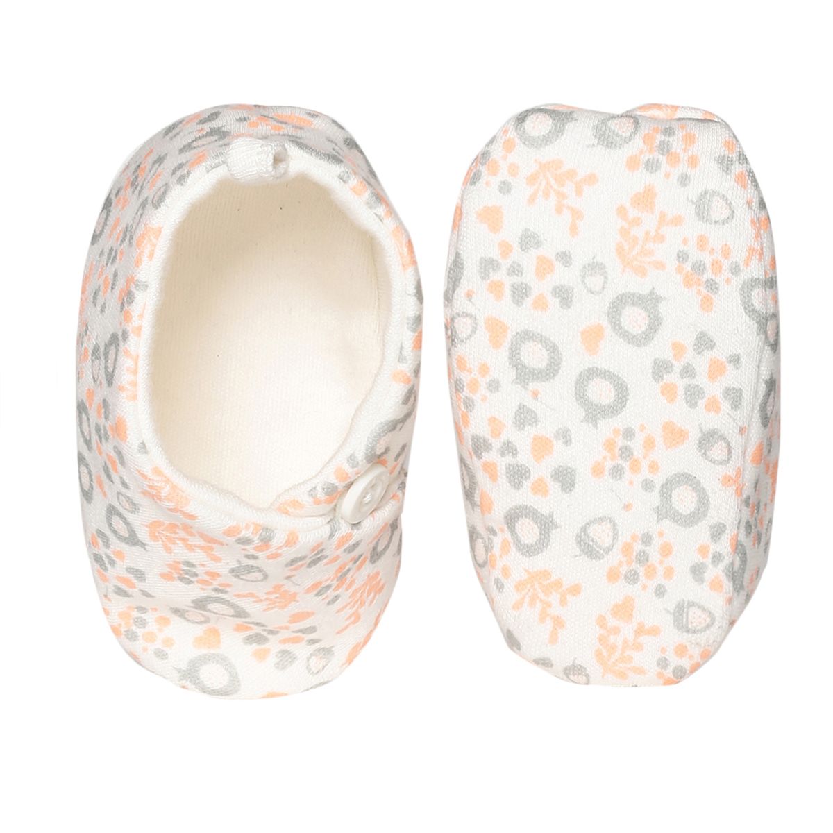 Girls White and Peach Printed Booties