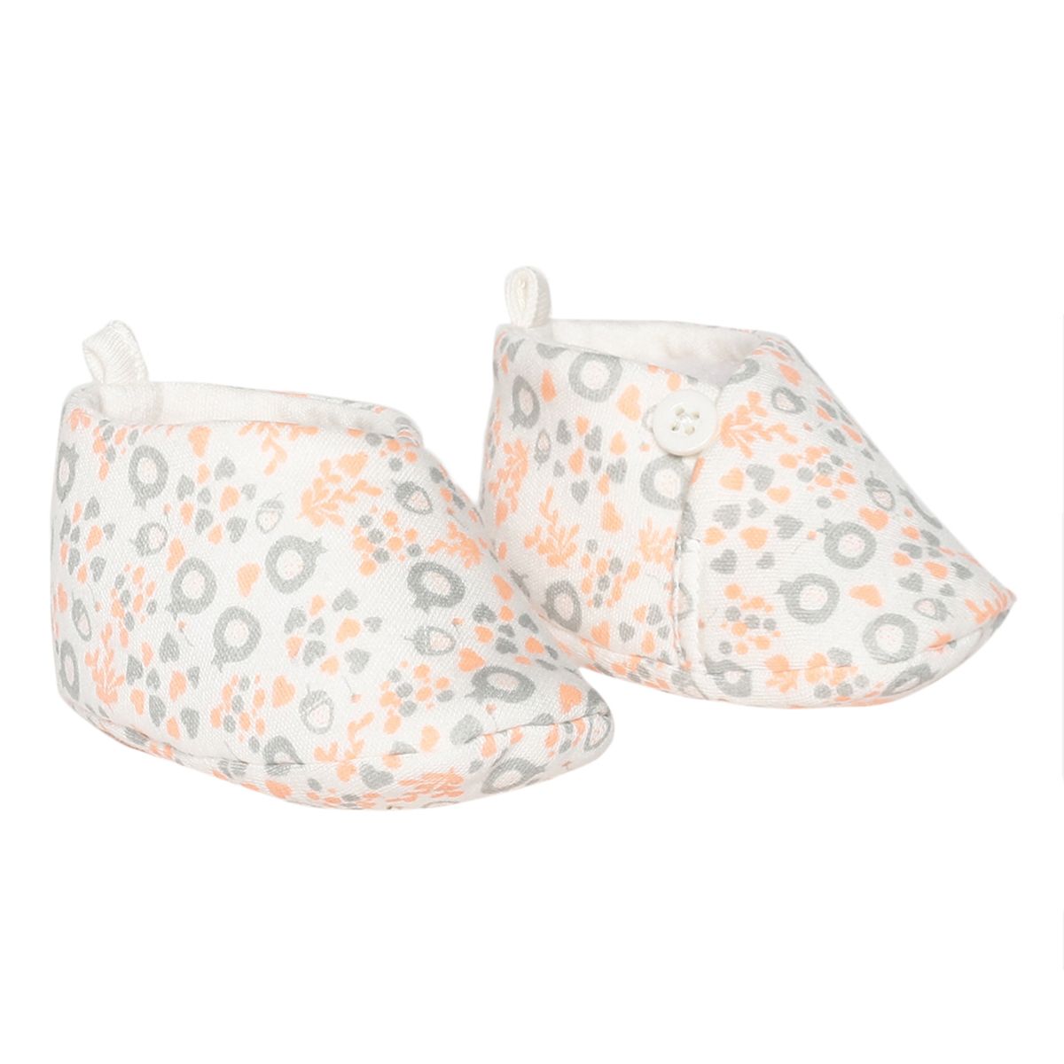 Girls White and Peach Printed Booties
