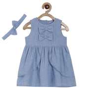 Girls Blue Sleeveless Dress with Headband Party Wear Dress Set