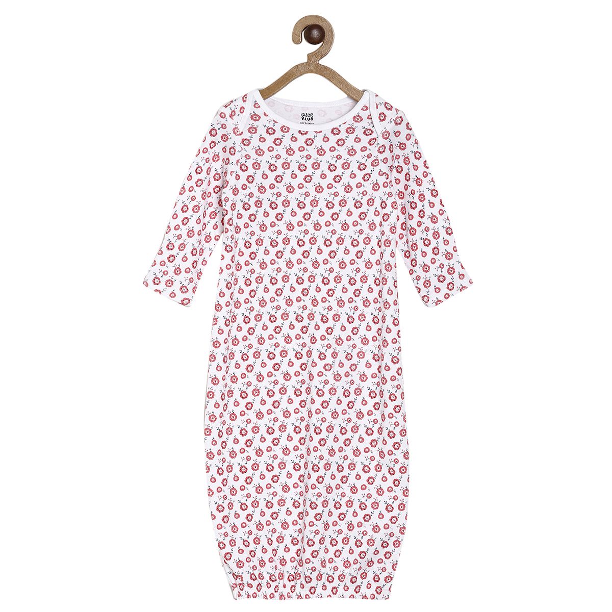Girls White and Pink Floral Printed Sleeping Bag with Full Sleeves Sleepwear