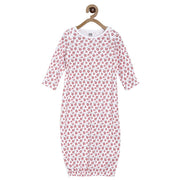 Girls White and Pink Floral Printed Sleeping Bag with Full Sleeves Sleepwear