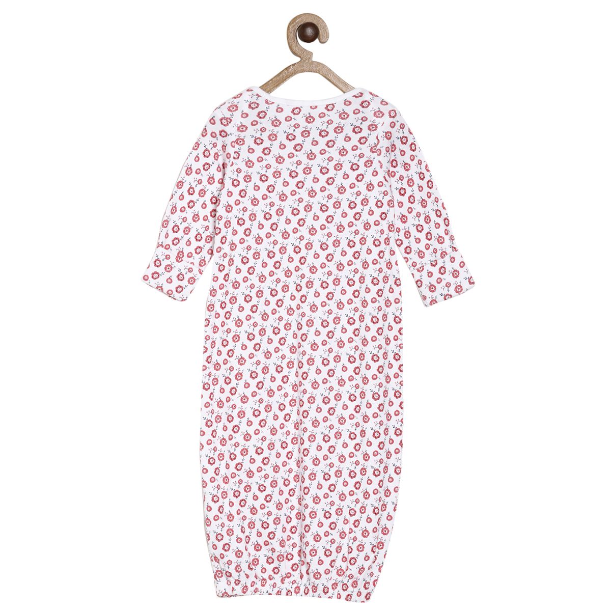 Girls White and Pink Floral Printed Sleeping Bag with Full Sleeves Sleepwear