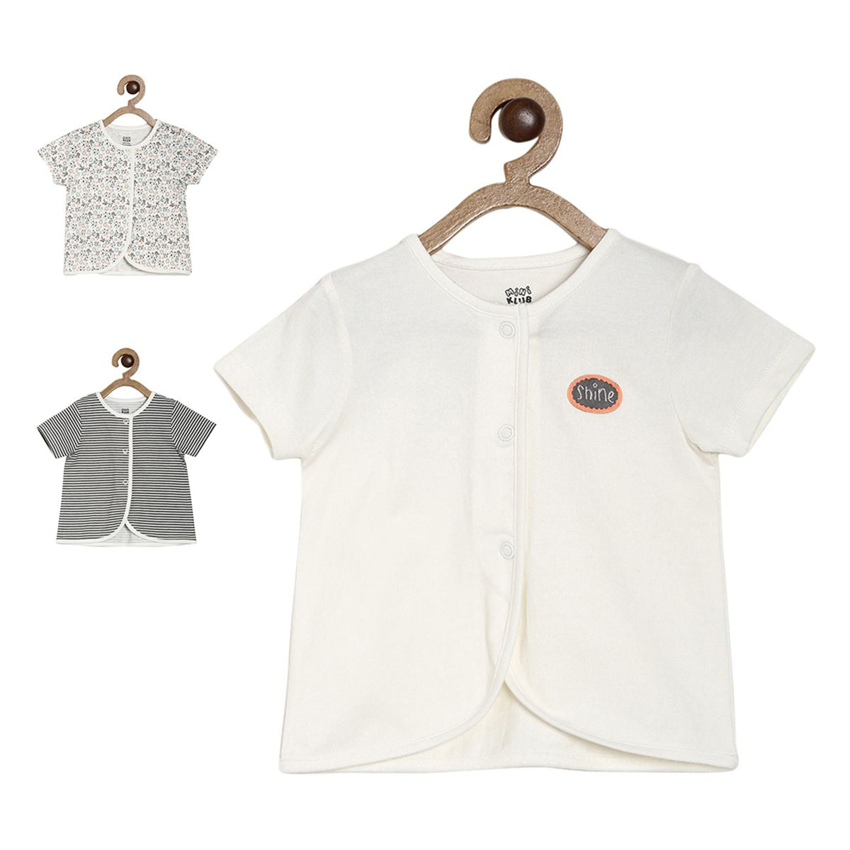 Pack of 3 front open vest - pure white & grey for 0-3 Months