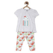 Baby Girls Appliqué Top with All Over Print Leggings Set, Grey, Peach, Mint Green and White