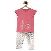 Baby Girls Typography Print Top with All Over Print Leggings Set, Pink White Yellow Blue and Red