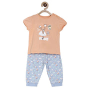 Baby Girls Character Print Top with All Over Print Leggings Set, Peach Blue White and Mint
