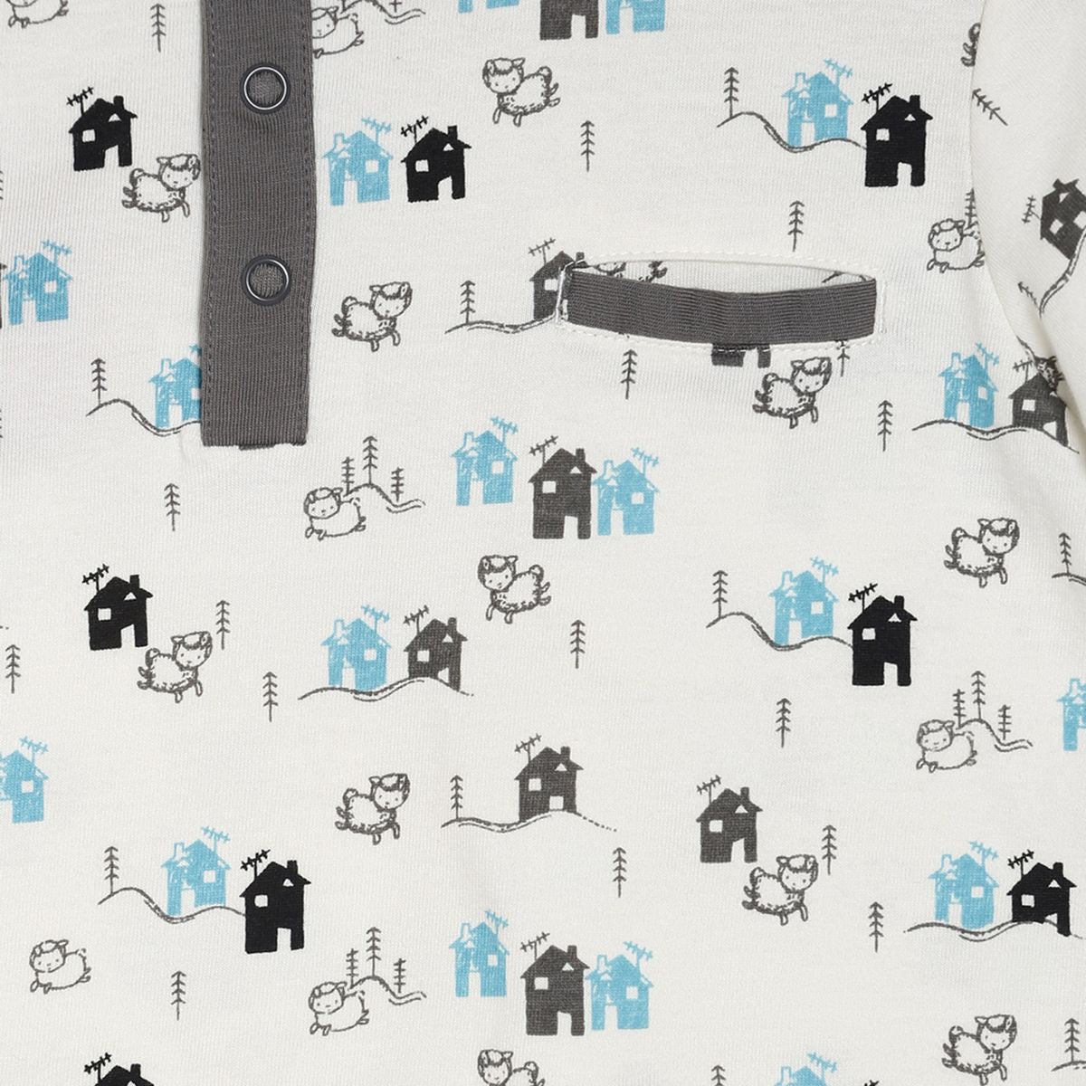 Baby Boys Animal and House Print Top, White and Blue