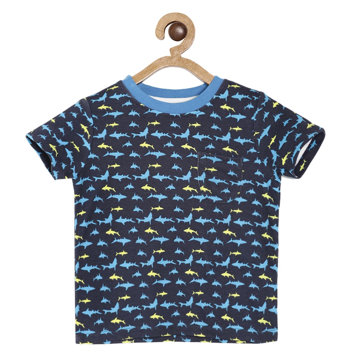 Pack of 1 knit t-shirt - navy blue & blue for 3-6 Months