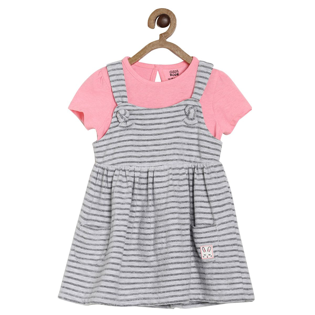 Pack of 2 knit pinafore set - pink  & denim blue for 3-6 Months