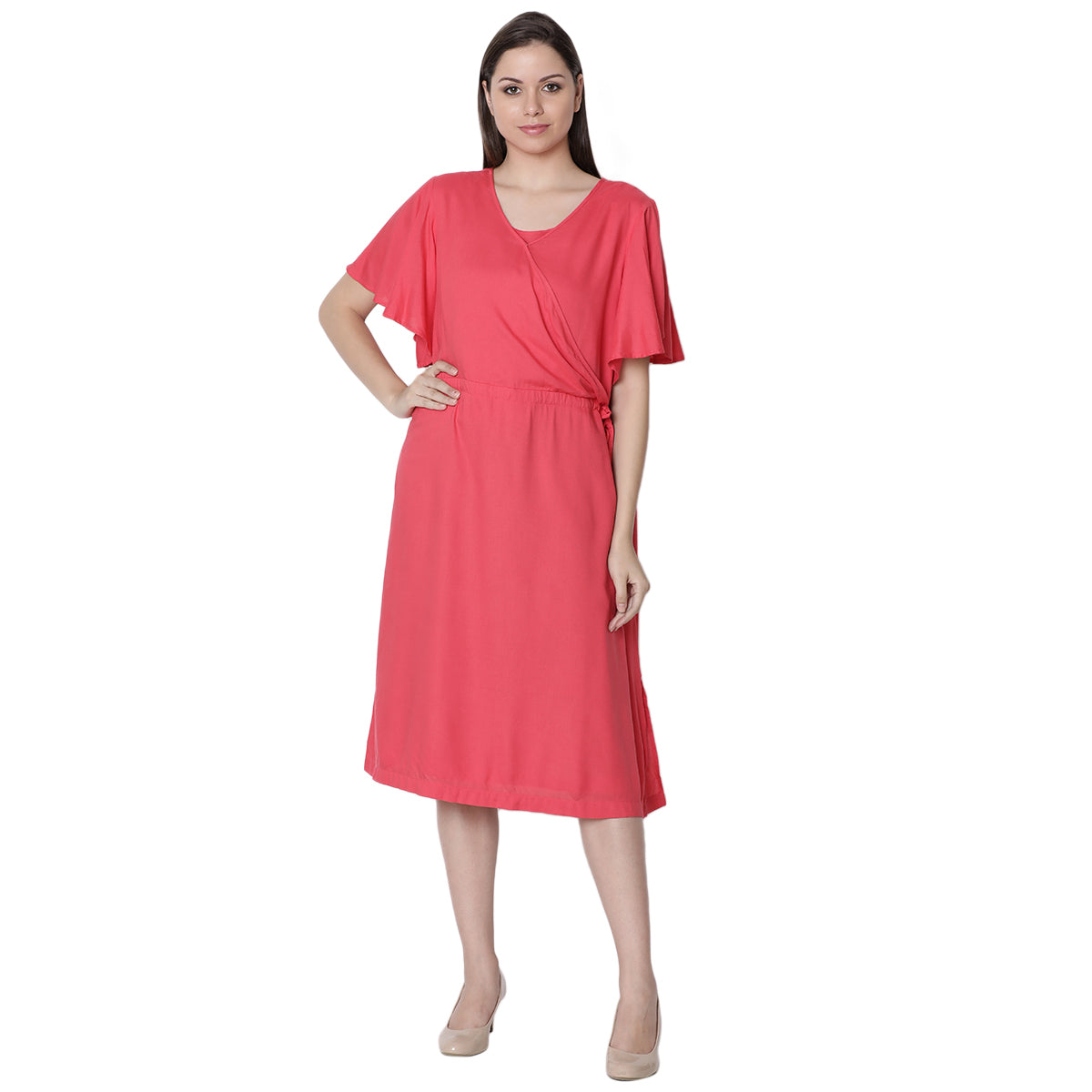 Tea Berry Vee Neck Short Sleeve Nursing Dress