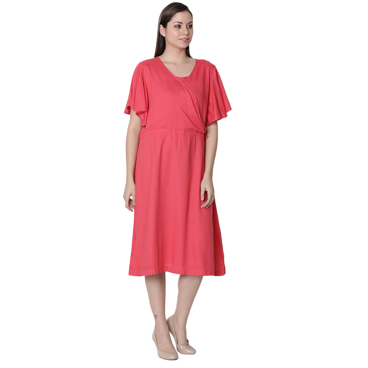 Tea Berry Vee Neck Short Sleeve Nursing Dress