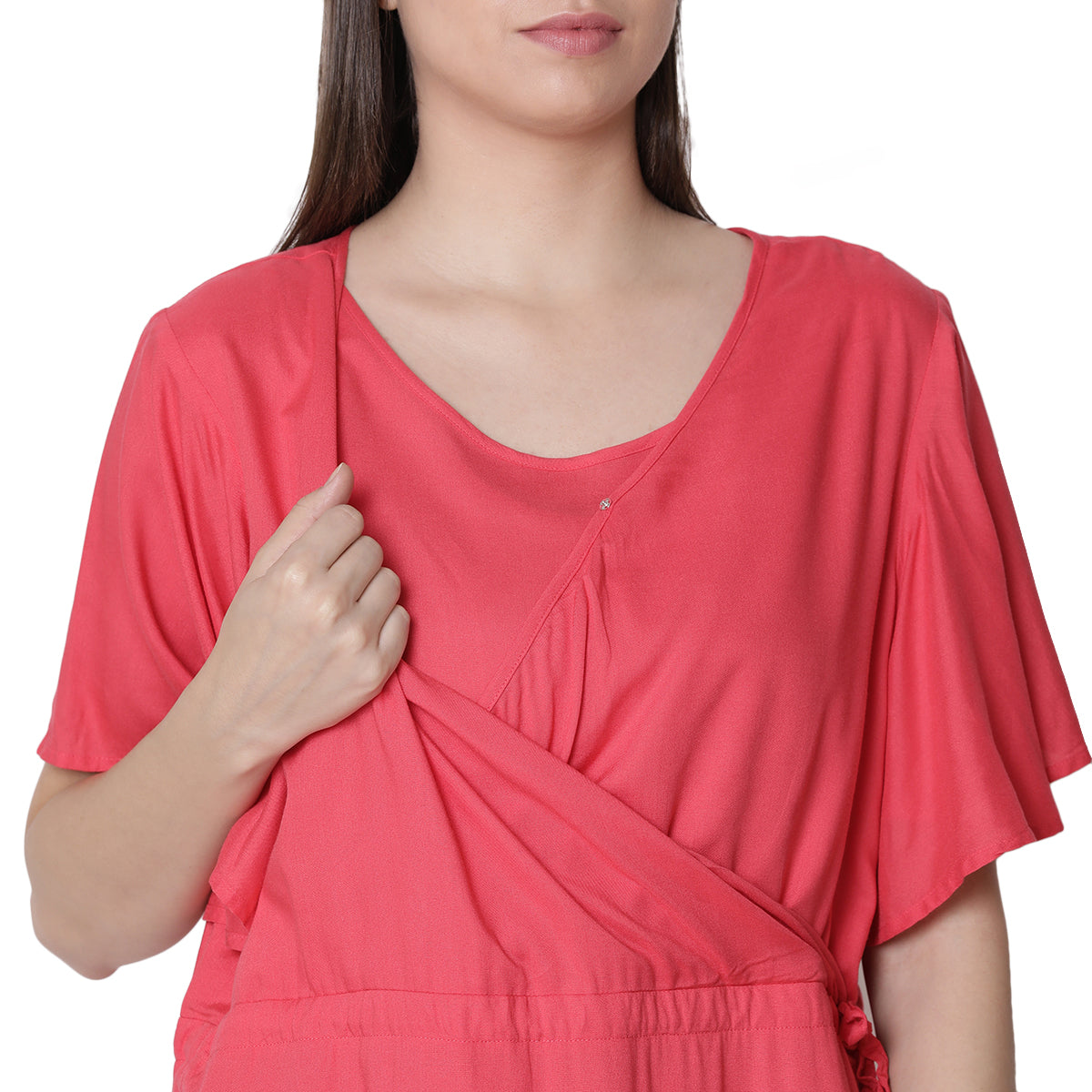 Tea Berry Vee Neck Short Sleeve Nursing Dress