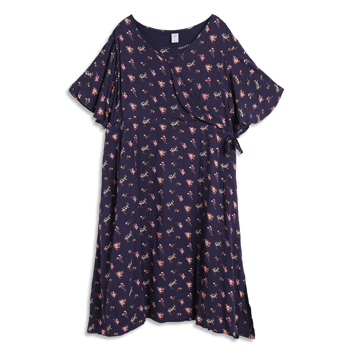 Women Navy Blue Floral Print Maternity Wrap Dress Regular Fit Feeding Dress