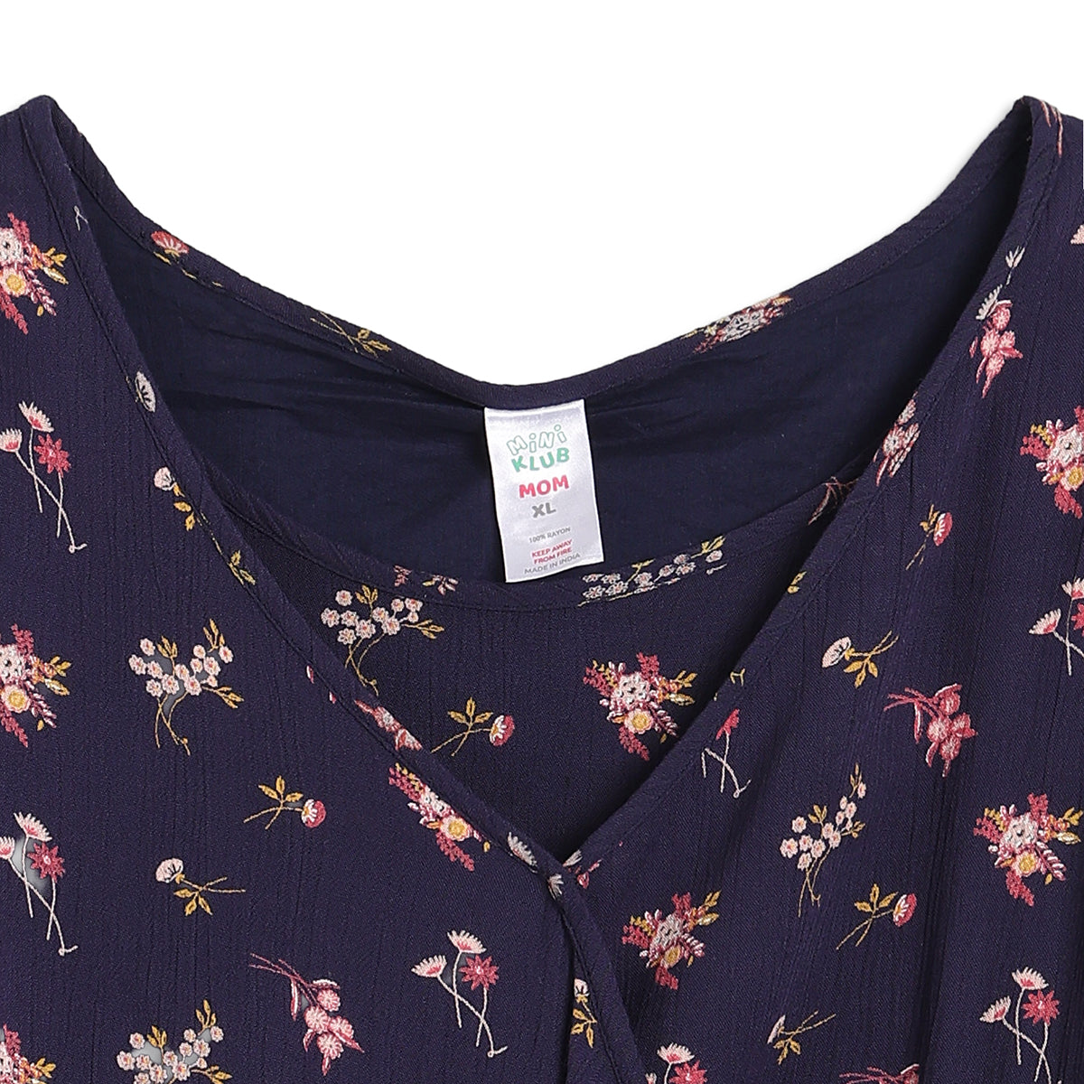 Women Navy Blue Floral Print Maternity Wrap Dress Regular Fit Feeding Dress