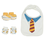 Boys White and Yellow Bib Mittens and Booties Gift Set