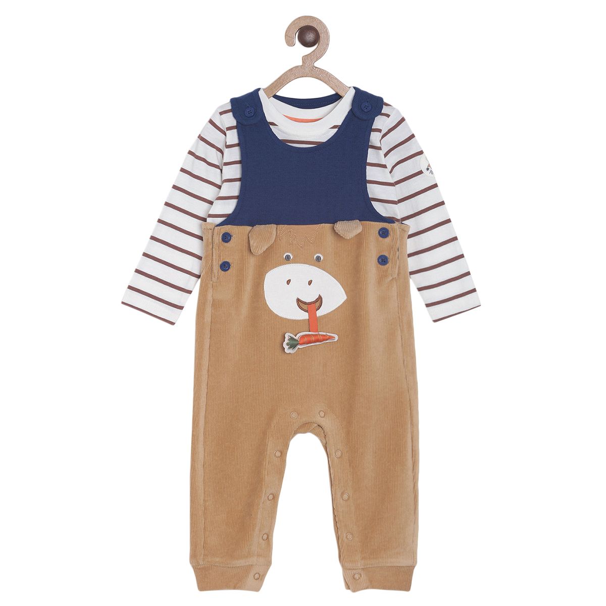 Pack of 2 dungaree set - dark blue  & light brown for 3-6 Months