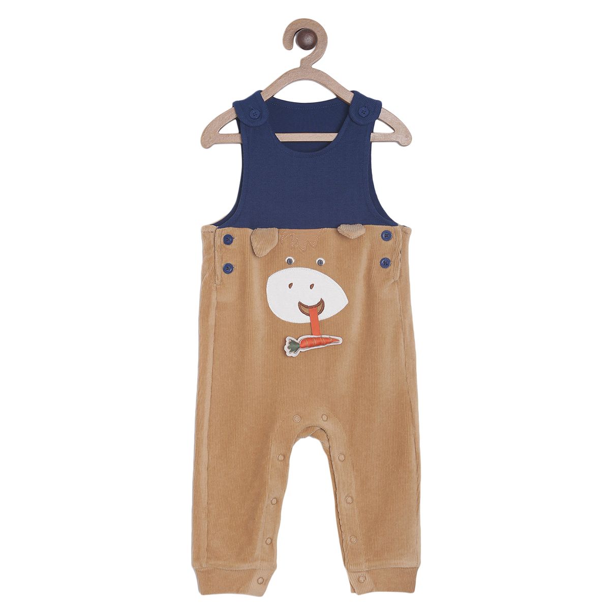 Pack of 2 dungaree set - dark blue  & light brown for 3-6 Months