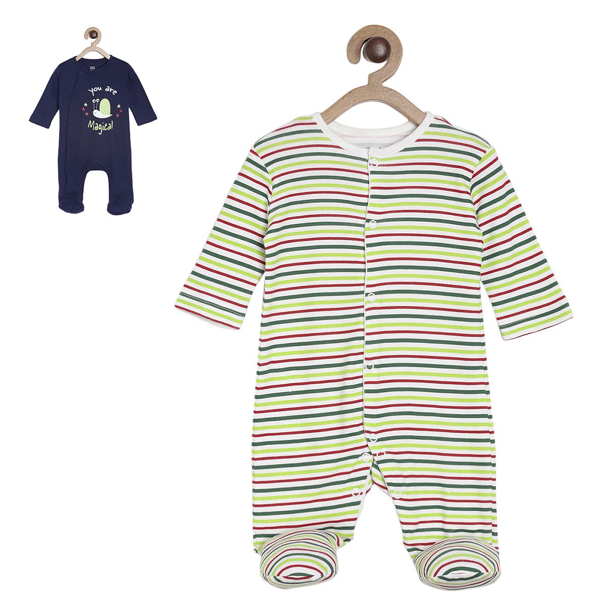 Pack of 2 sleep suit - white & green for New Born