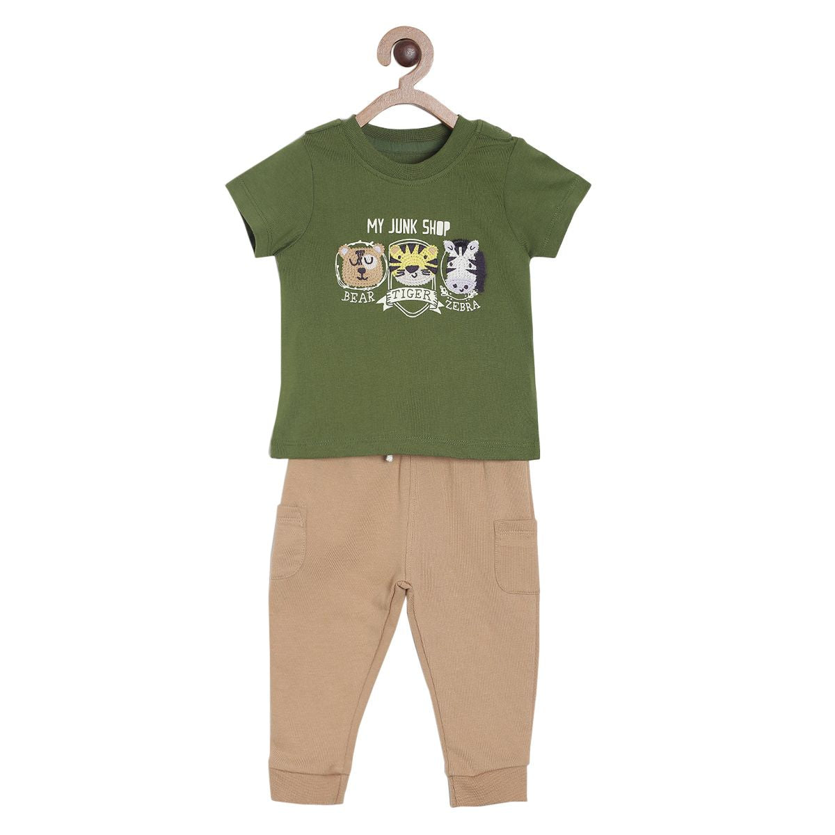 Pack of 2 t-shirt & knit bottom - green for 0-3 Months