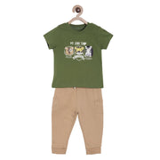 Pack of 2 t-shirt & knit bottom - green for 0-3 Months