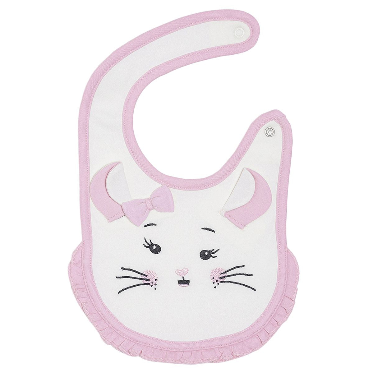 Baby Girls White and Pink Bunny Design Cotton Feeding Bib