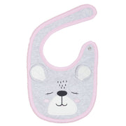 Baby Girls Grey and Pink Bear Design Cotton Feeding Bib