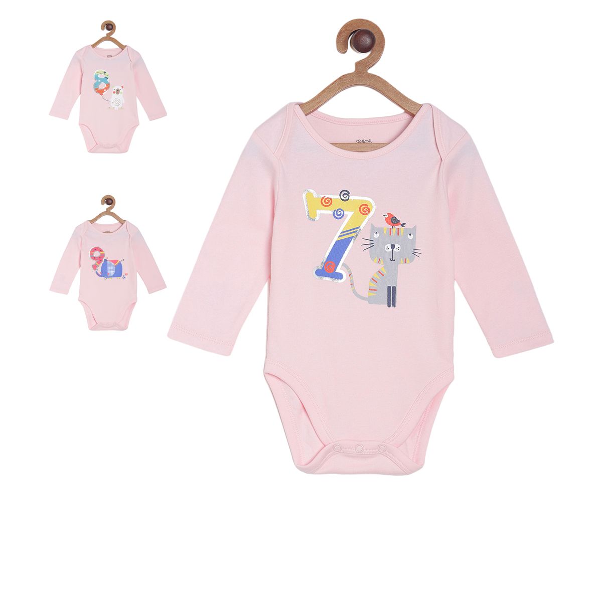 Baby Girls Printed Bodysuit Pack of 3, Pink