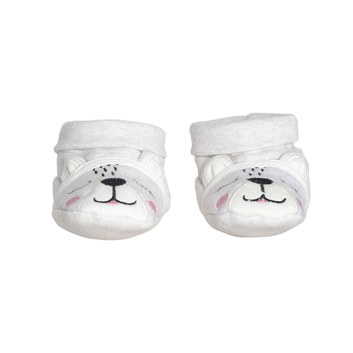 Baby Girls White Bear Design Cotton Booties