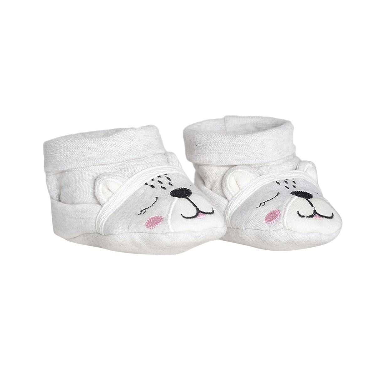 Baby Girls White Bear Design Cotton Booties