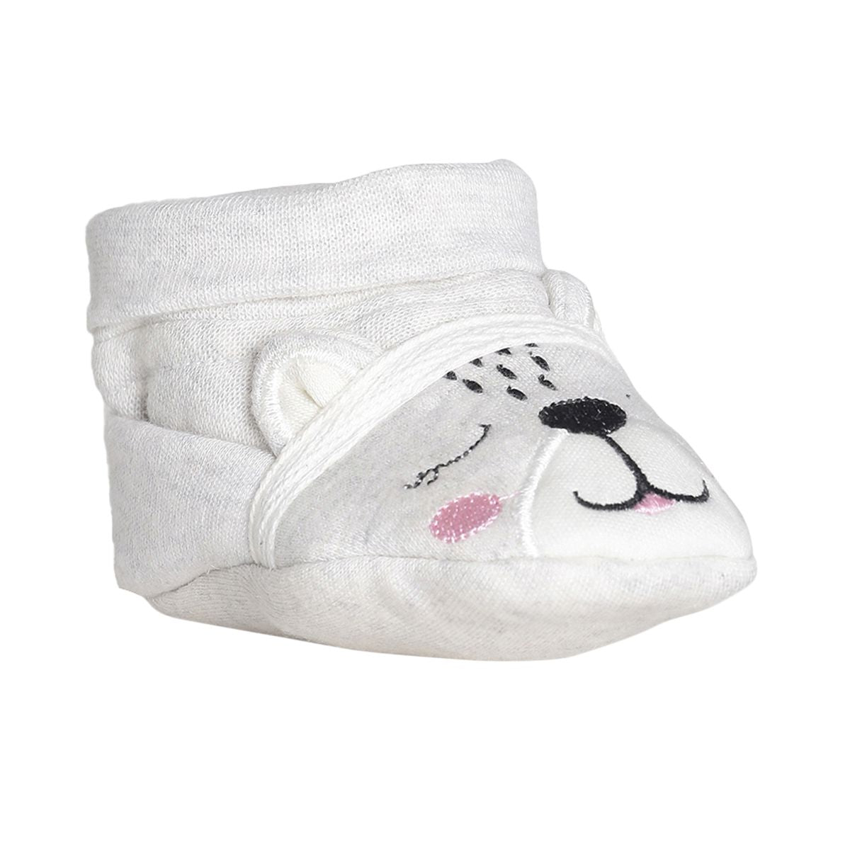 Baby Girls White Bear Design Cotton Booties