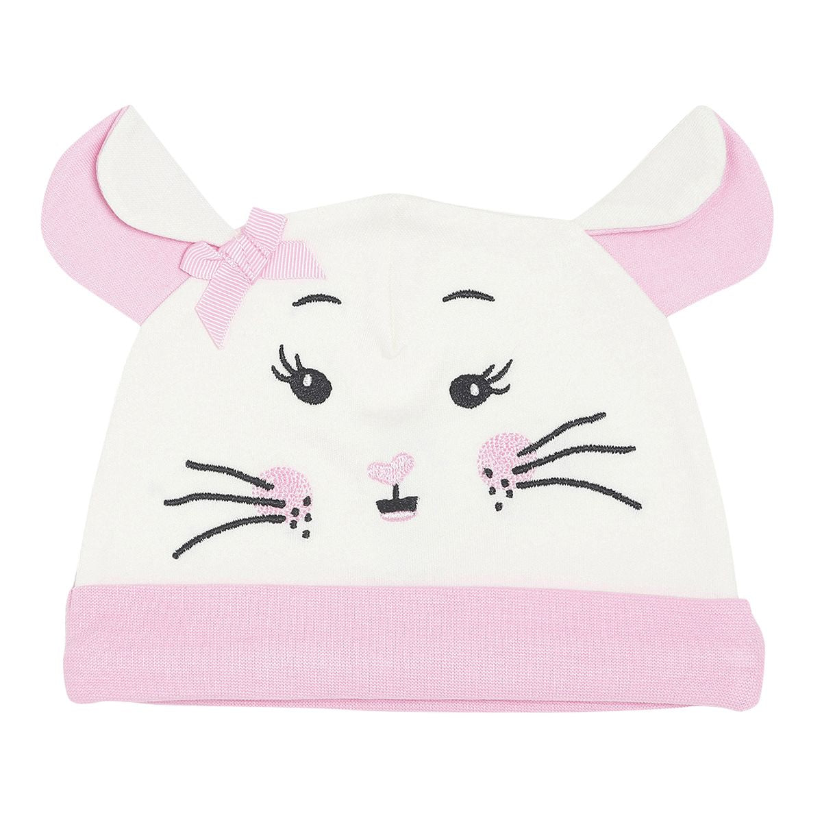 Baby Girls White and Pink Cotton Bunny Face Cap Pack of 1 Bow Detail Everyday Headwear